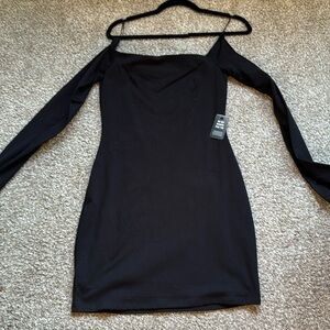 Express off-the-shoulder black long sleeve mini dress. NWT. Holiday party dress!